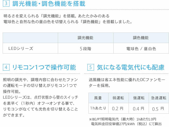 調光・調色機能/リモコン操作/電気代にも配慮