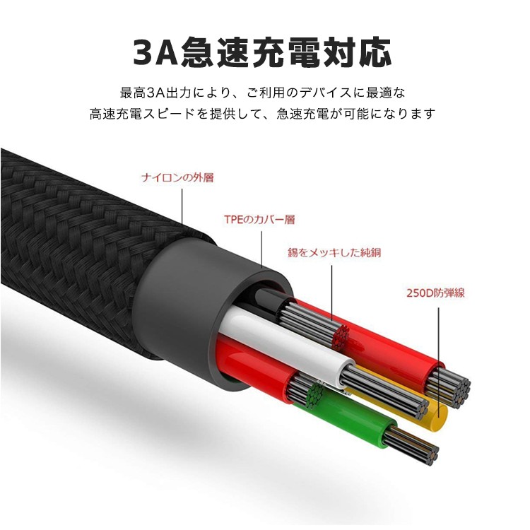 3in1ケーブル,ライトニングケーブル,Micro,USB,Type,C,ケーブル,Baseus,iPhone,充電ケーブル,3A急速充電,iPhone,8,8plus/7,7,plus/6,6s,plus/iPad/Macbook,1本3役,多機種対応,android