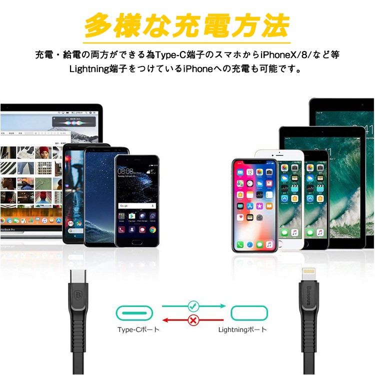 Baseus,Type,C,Lightning,ケーブル,PD対応,変換ケーブル,データ転送,iPhone,急速充電,iPhoneX,PD対応,