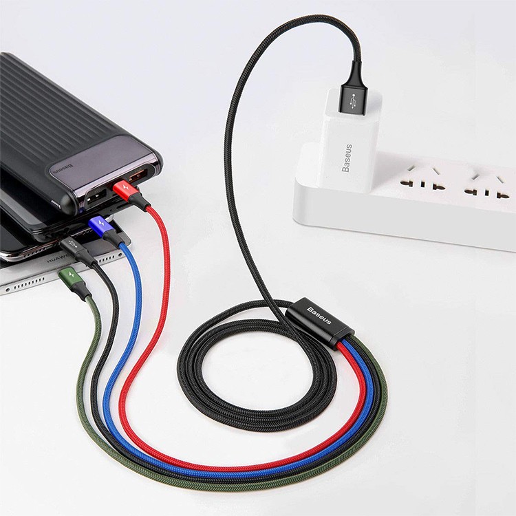 4in1ケーブル ライトニングケーブル Micro USB Type C ケーブル Baseus iPhone 充電ケーブル 3A急速充電 iPhone X XS XR MAX 8 8plus Macbook 1本4役 多機種対応 android 3in,android
