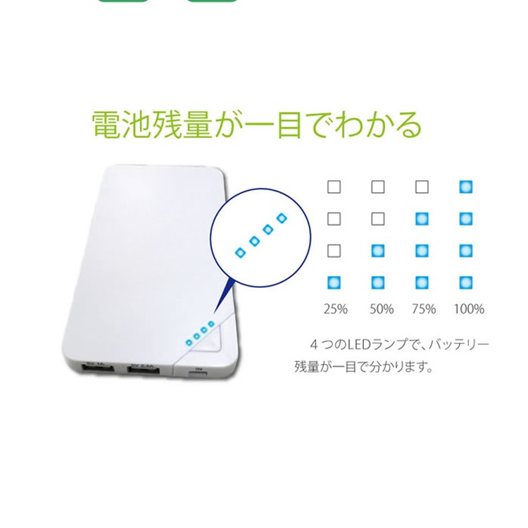 リチウム,モバイルバッテリー,急速充電,大容量,5000mAh,2.4A,スマートIC搭載,リチウムポリマー,充電器,PowerBank