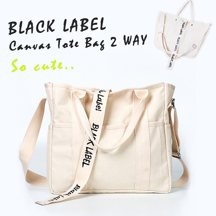 BLACK,LABEL,キャンバス,トートバッグ,タンブラーバック,ラベルバッグ,トレンド,通勤,通学,Canvas,Tote,Bag,2,WAY