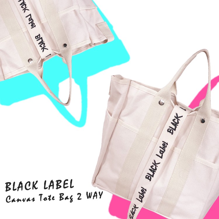 BLACK,LABEL,キャンバス,トートバッグ,タンブラーバック,ラベルバッグ,トレンド,通勤,通学,Canvas,Tote,Bag,2,WAY