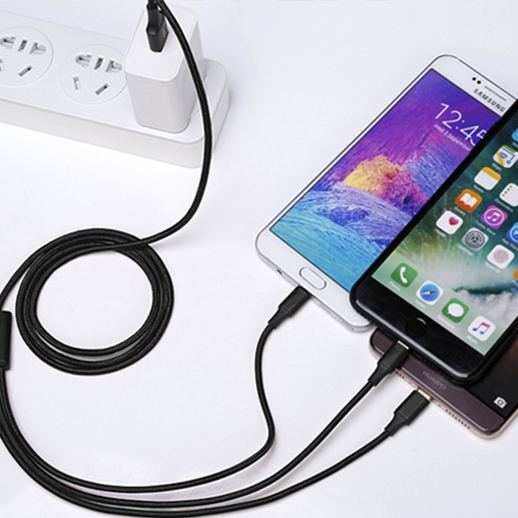 Lightning / Micro USB / USB Type-C 3in1 充電ケーブル 急速充電 ライトニングケーブル microusb typec アルミ コネクタ ナイロン編み スマホ 充電ケーブル ライトニング 2in1 iPhoneX iP