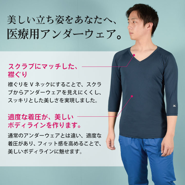 即日出荷] MIZUNO スクラブインナーシャツ メンズ インナーウェア 七分 