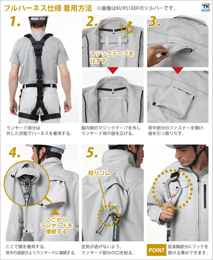 空調風神服 仕事着 空調作業服 ファン無し フルハーネス用 肩パット